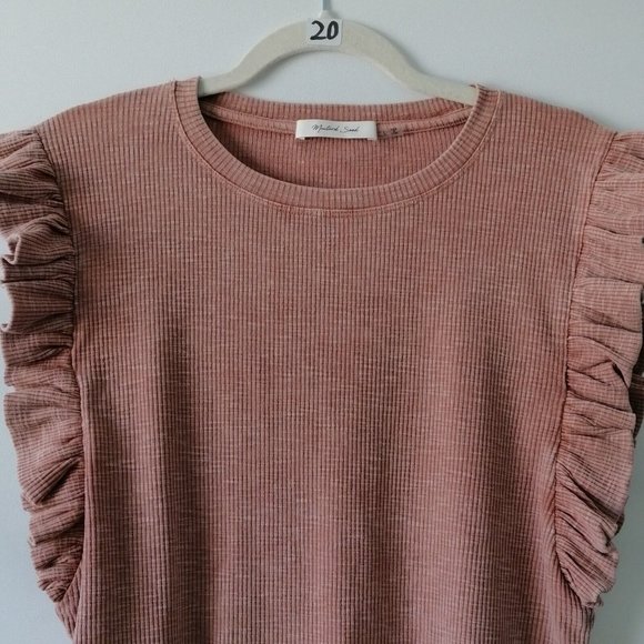 Mustard Seed Womens Blush Pink Sleeveless Round Neck Ruffled Blouse Top Size L - Picture 2 of 7